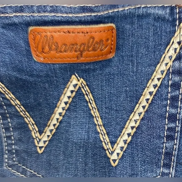 WRANGLER BOOT CUT DENIM JEANS MATERNITY RETRO MID RISE PANTS COWGIRL BABY SIZE 7 - Picture 3 of 9